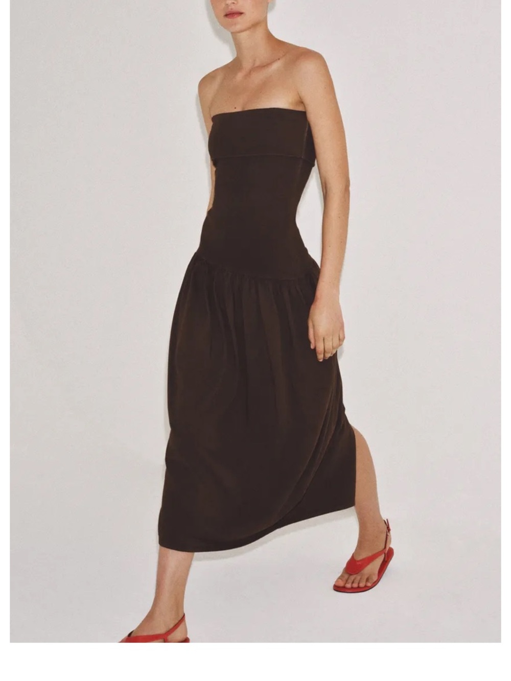 Zara Strapless Midi Dress in Dark Brown